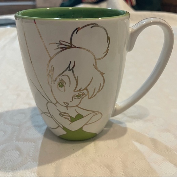 Tinkerbell Disney Parks Coffee Mug Bejeweled T White and Green Graphic Peter Pan - Picture 1 of 7